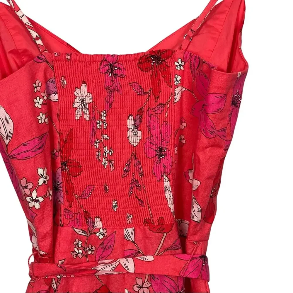 Banana Republic Floral Linen Blend Smocked Jumpsuit Size 2 NWOT